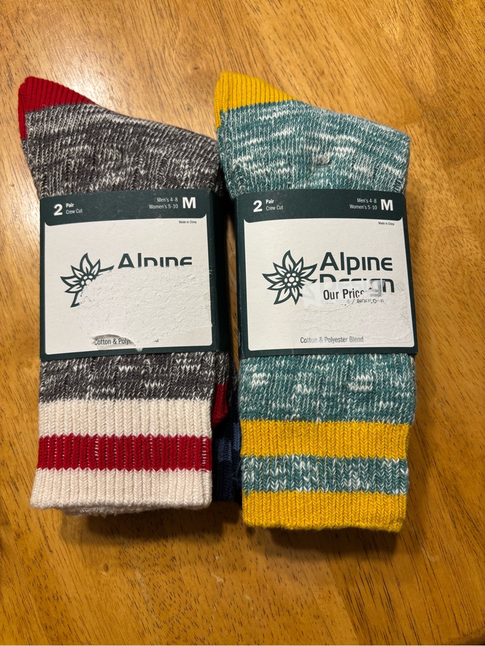 Alpine Crew Hiker Socks - 2-Packs (4 pair) - Women’s 5-10 shoe size.
